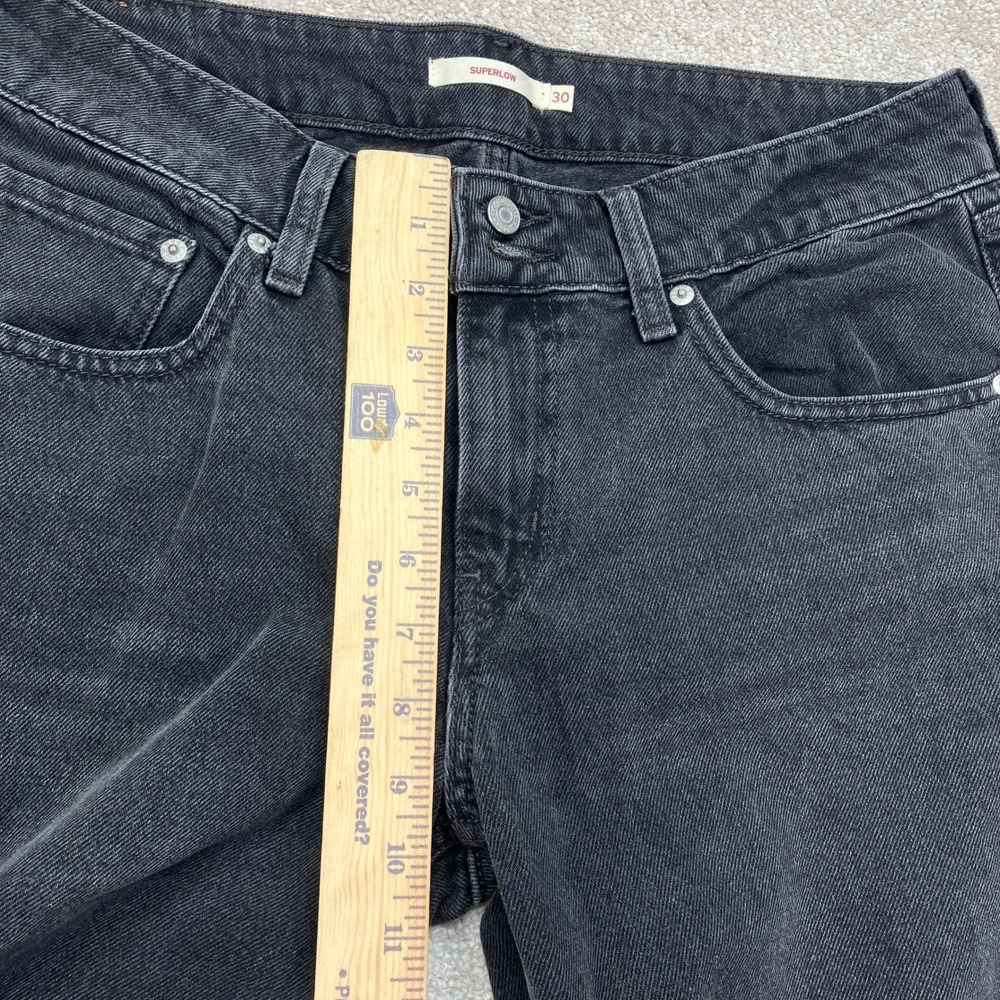 Levi's Womens 30 (33x32) Superlow Wide Leg Jeans Black Denim Grunge Skater Baggy - Picture 6 of 9